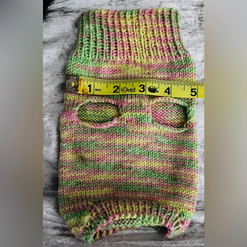 Multicolor Hand-Knit Pet Sweater Mock Neck Dog Cat Small New